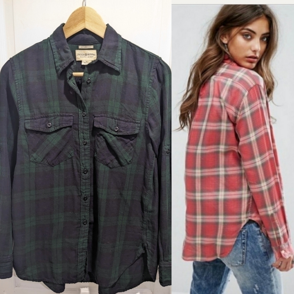Rl Denim & Supply | Brushed Cotton Flannel Button Down Shirt In Blue/Green Plaid